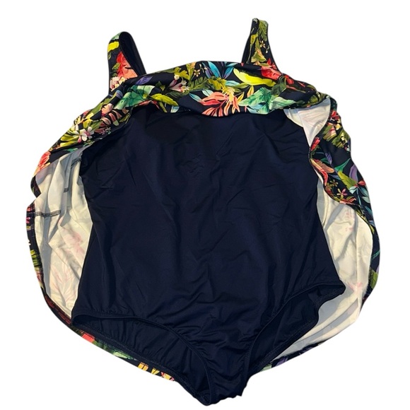 Lands End Scoop Neck Mini Swim Dress Swimsuit Tropical Navy Palm Print UPF50 2X - Picture 4 of 9